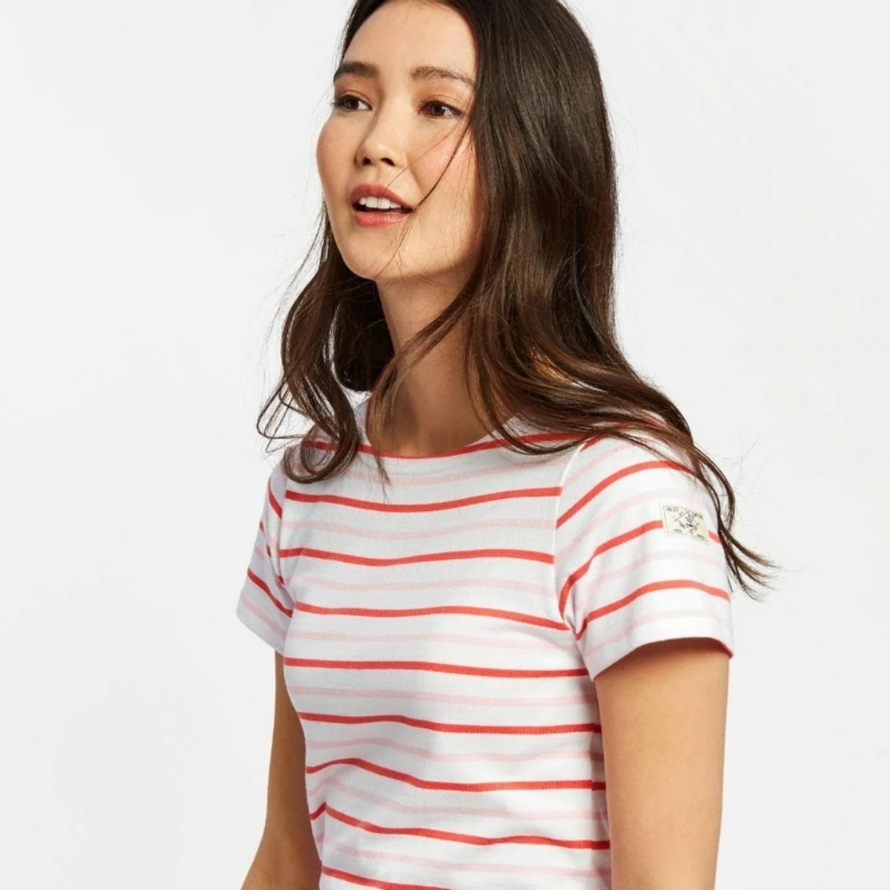 Joules Riviera Short Sleeve Jersey Women's Dress Pink Stripe, Size 8